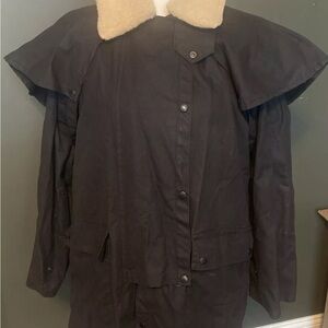 Australian Outback Oilskin Ranger Duster Black With Wool Liner Made In USA Med
